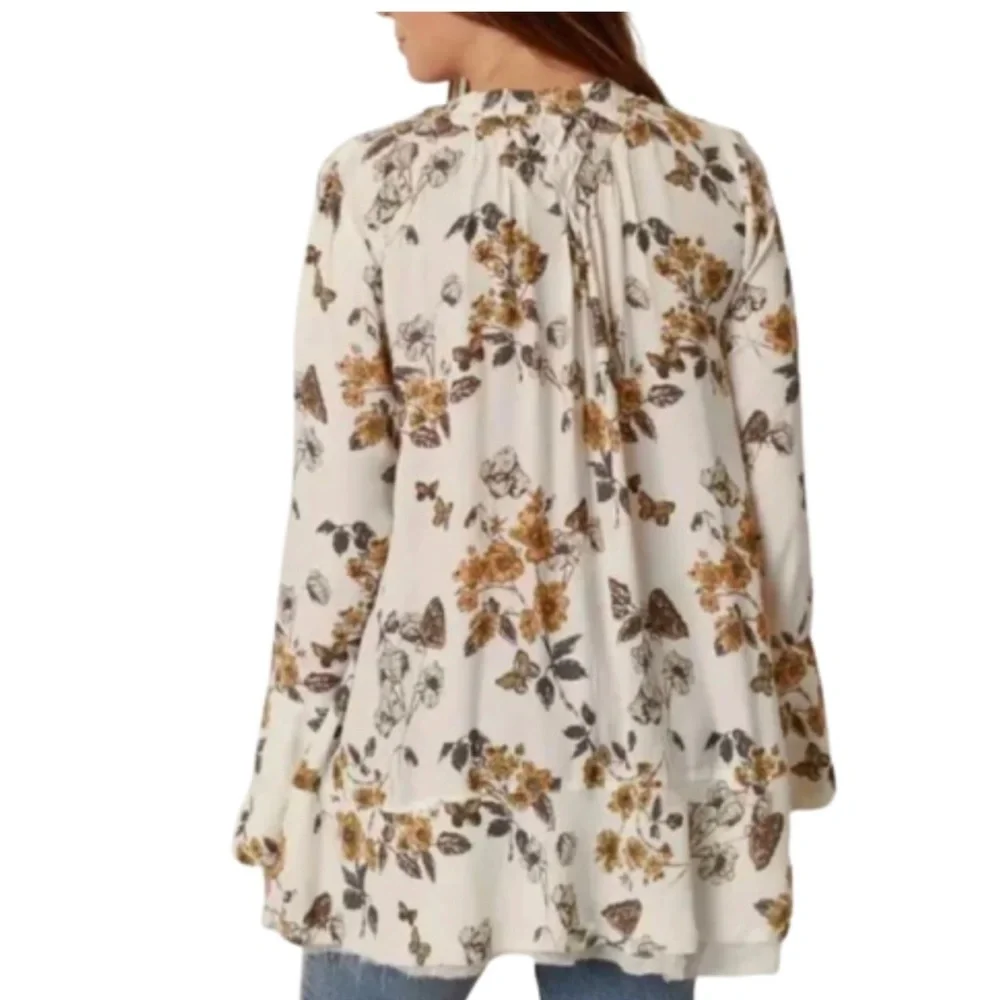 Free People Pebble Crepe So Fine Smocked Tunic in Ivory Combo Size Small